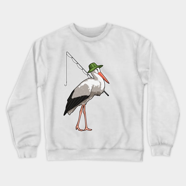 Stork at Fishing with Fishing rod Crewneck Sweatshirt by Markus Schnabel